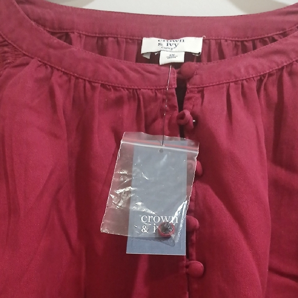 Crown & Ivy Rich Cranberry Red Blouse Sz 1x Long Sleeve New With Tag - Picture 2 of 9